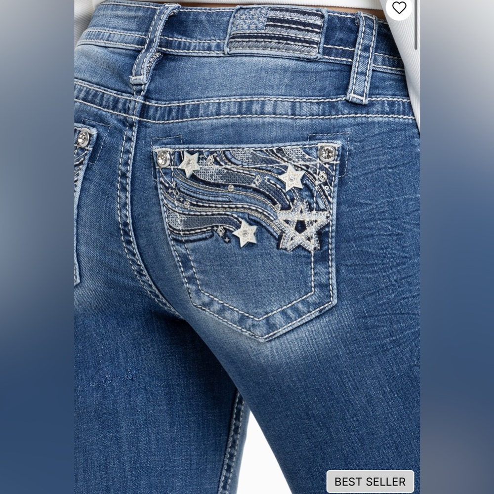 Miss Me Blue Embellished Women's Jeans with Star Detail NWT Size 23/30